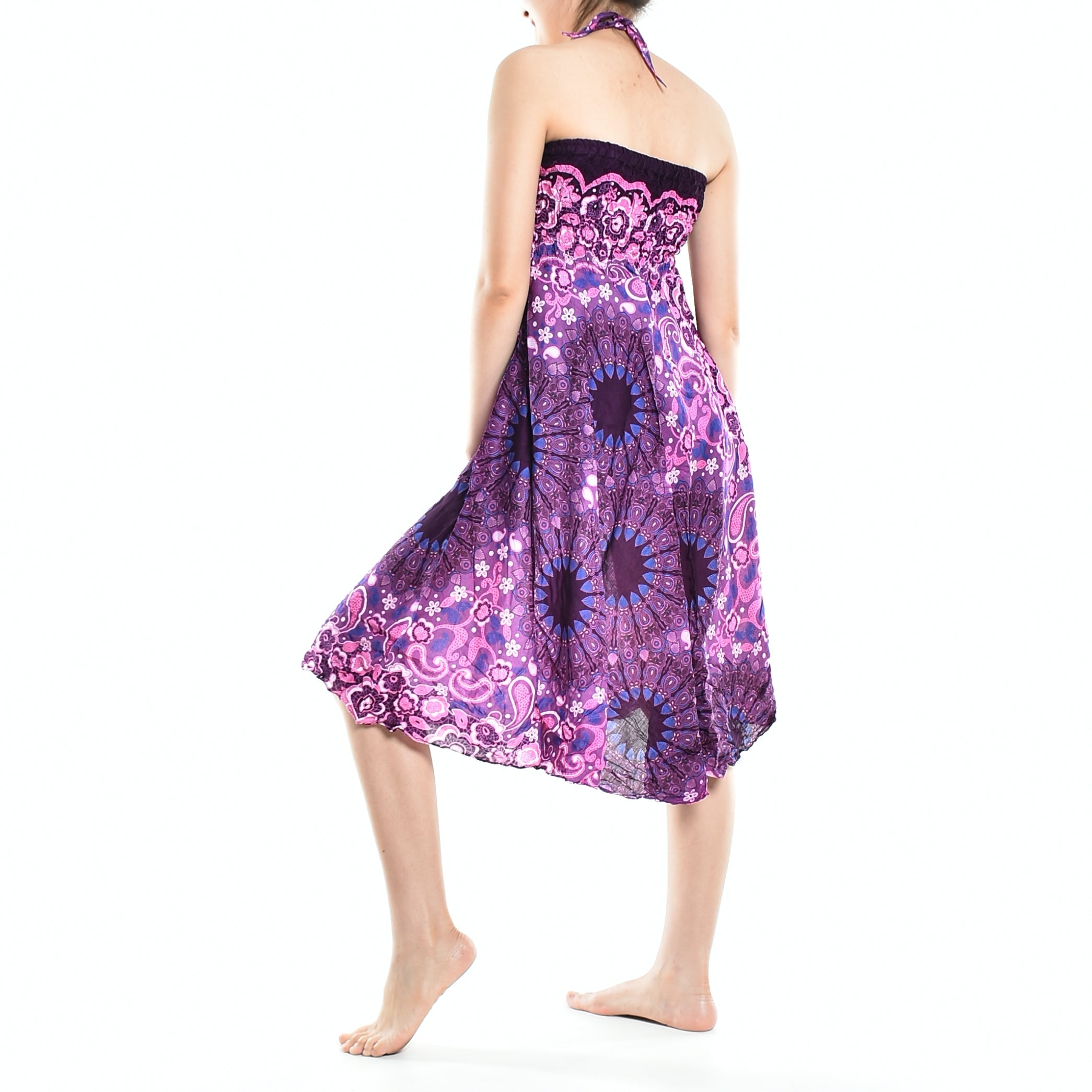Bohotusk Purple Ink Splash Long Skirt With Coconut Buckle (& Strapless