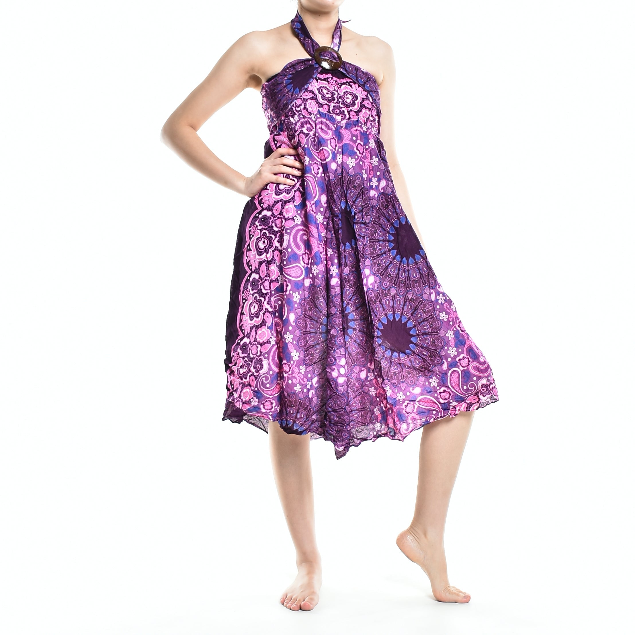 Bohotusk Purple Ink Splash Long Skirt With Coconut Buckle (& Strapless