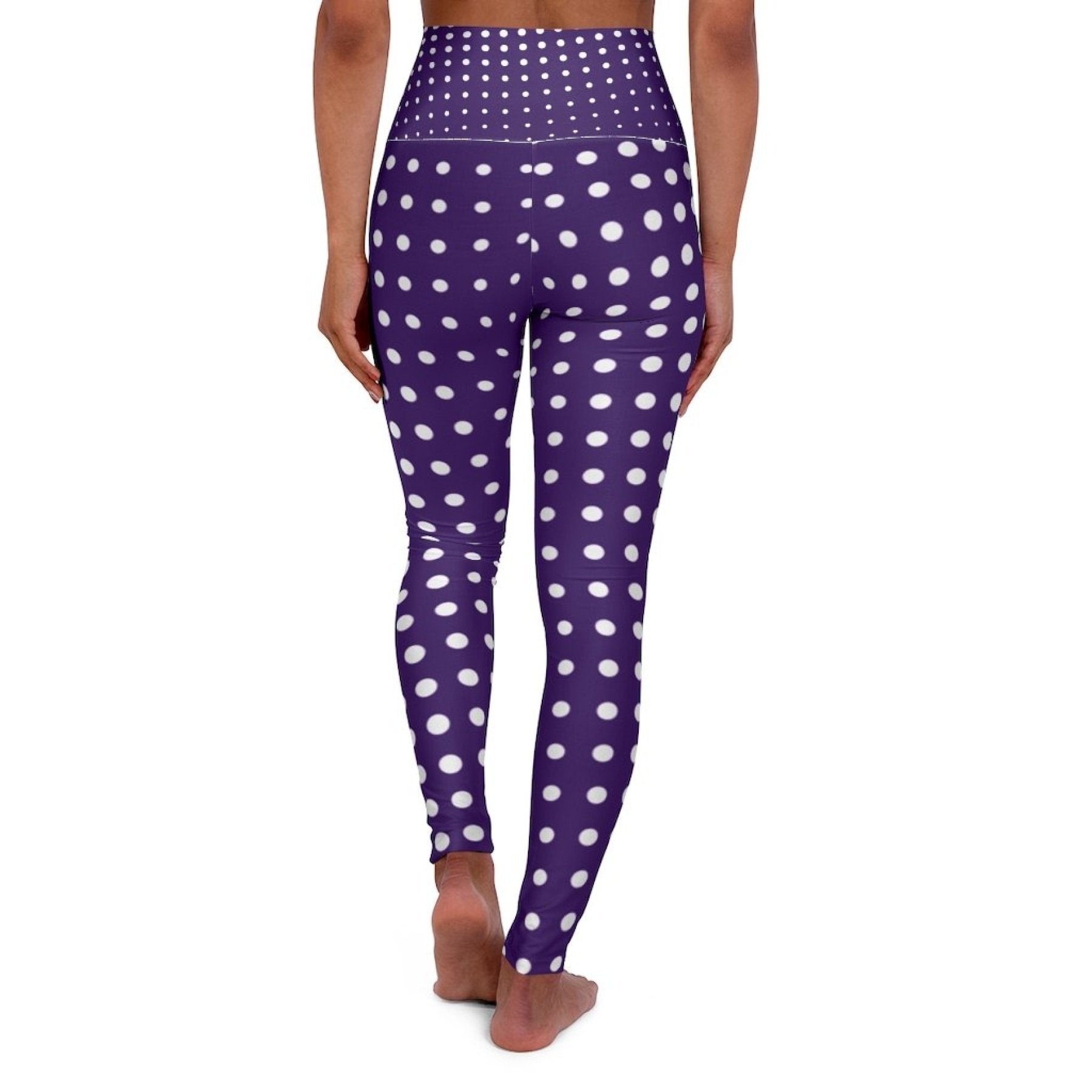 High Waisted Yoga Pants, Purple And White Polka Dot Style Sports Pants