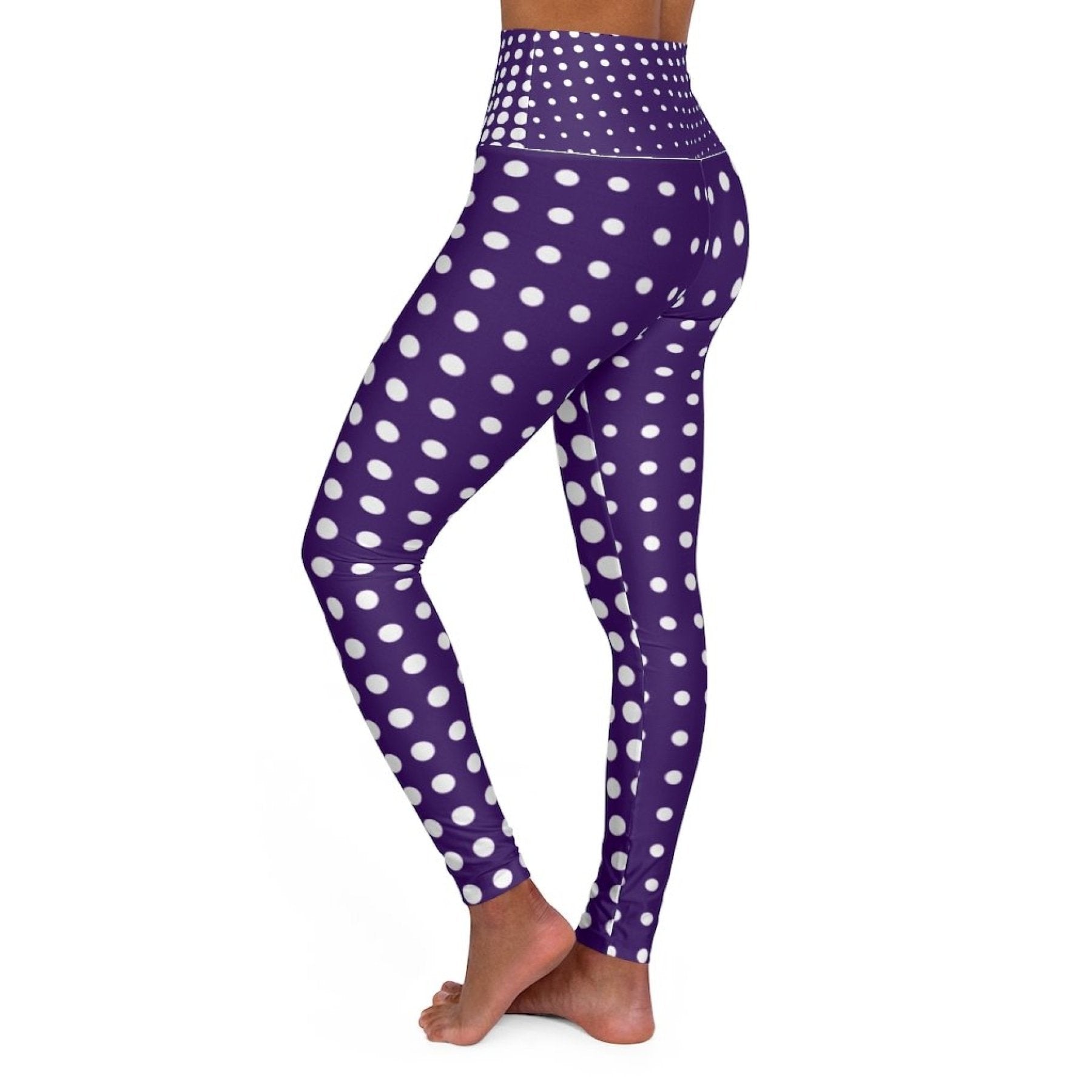 High Waisted Yoga Pants, Purple And White Polka Dot Style Sports Pants